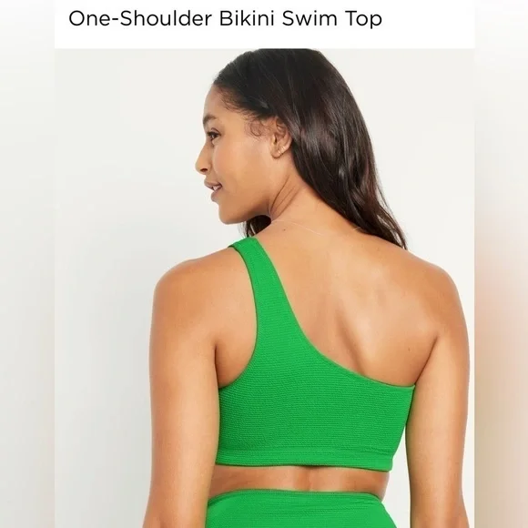Old Navy-One shoulder swim bikini top NWT in Black size Medium - Picture 5 of 8